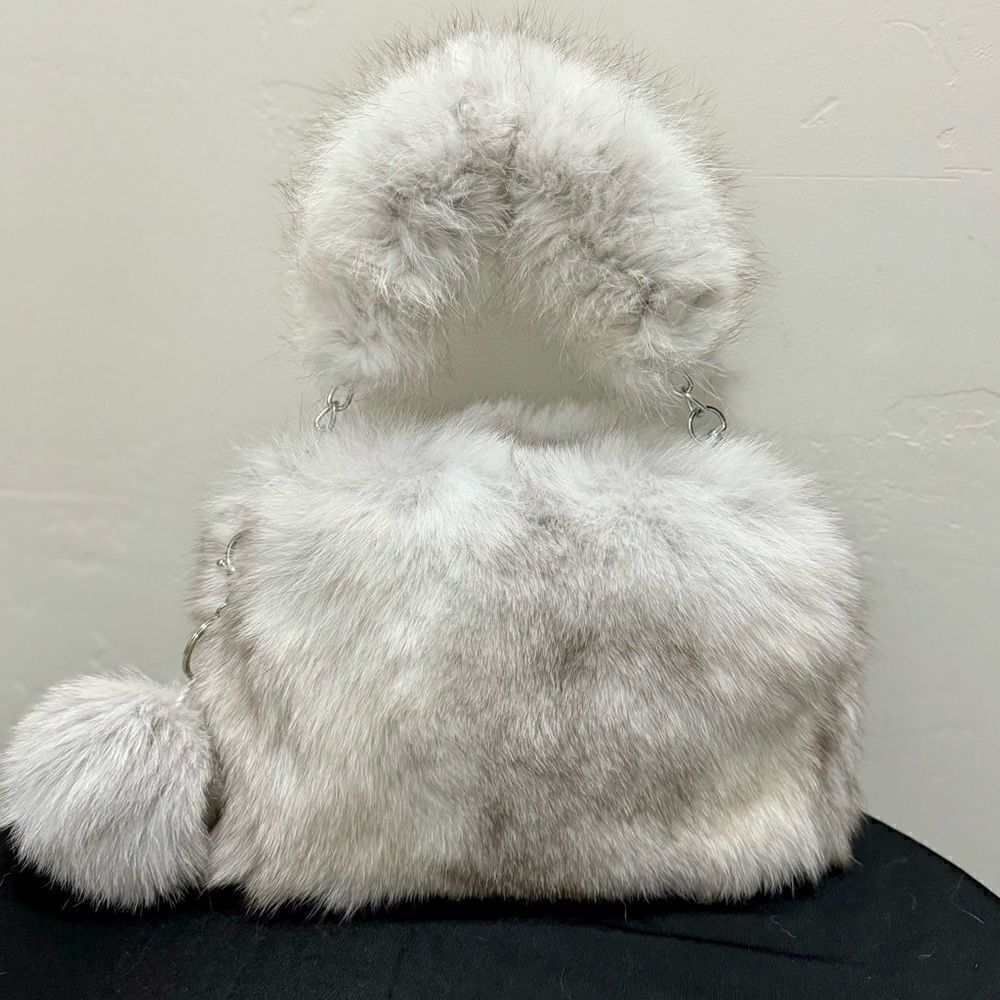 Gray Gradient Handmade Luxury Natural Fox Fur Camera Bag/ Wristlet/Crossbody